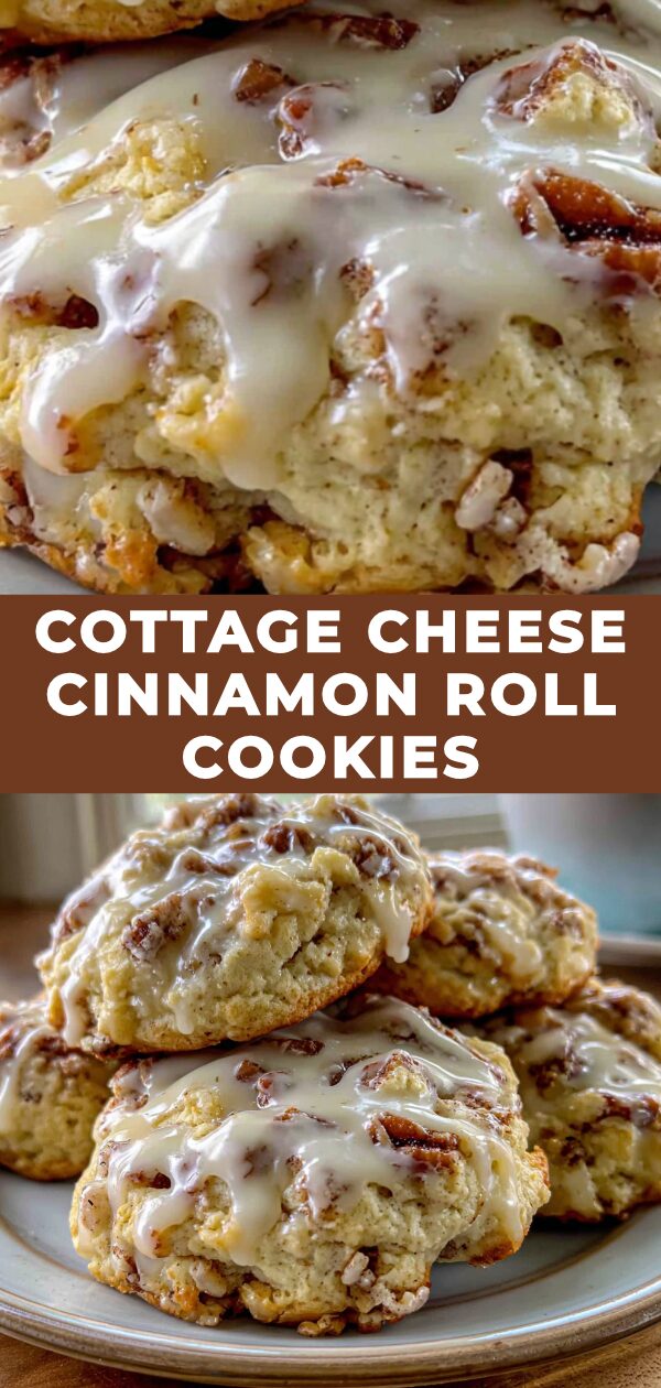 Fluffy, golden-brown breakfast cookies filled with cinnamon swirl and creamy cottage cheese offer a delightful morning treat.