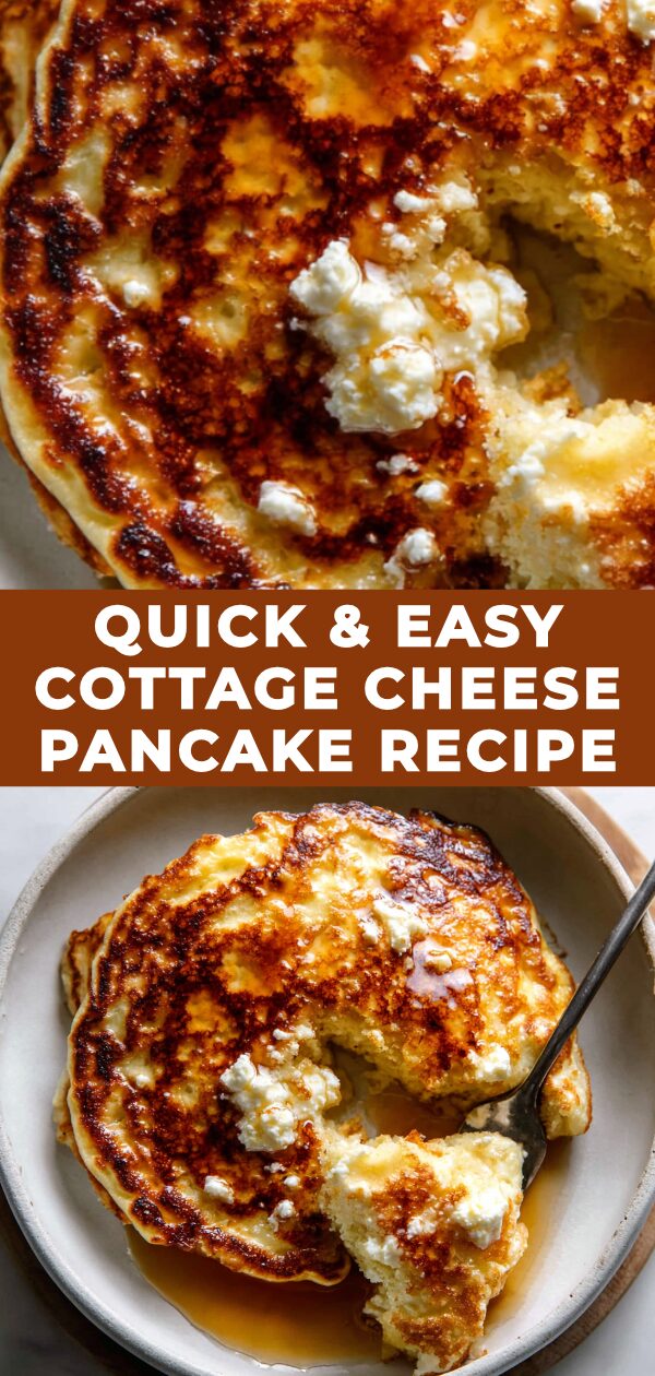 Fluffy cottage cheese pancakes sizzle golden brown in a pan, promising a delicious and easy breakfast.