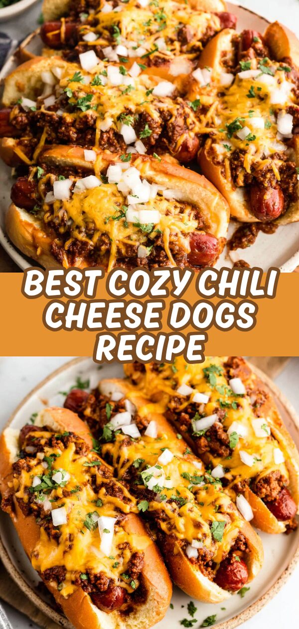 A delicious, comforting plate of chili cheese dogs is ready to satisfy your cravings.