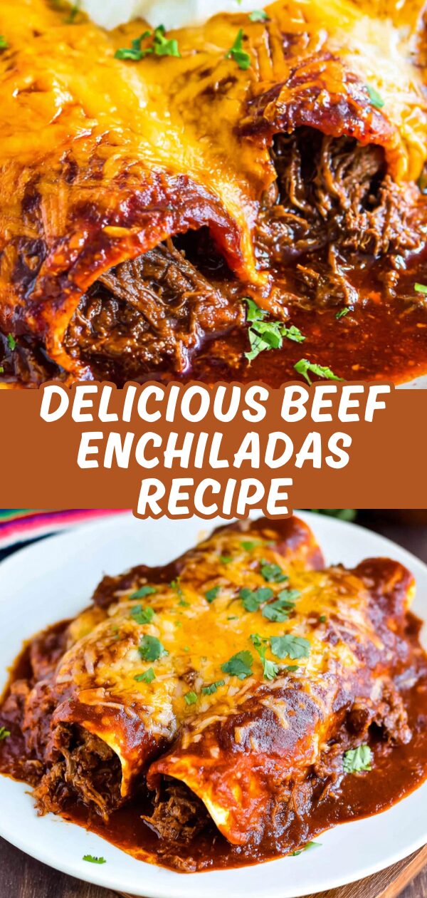 Golden-brown, bubbly, and smothered in sauce, these beef enchiladas promise a satisfying, flavorful meal.