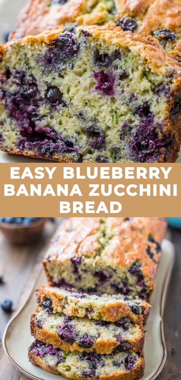 A golden-brown slice of blueberry banana zucchini bread, bursting with moist texture, tempts with the promise of wholesome deliciousness.