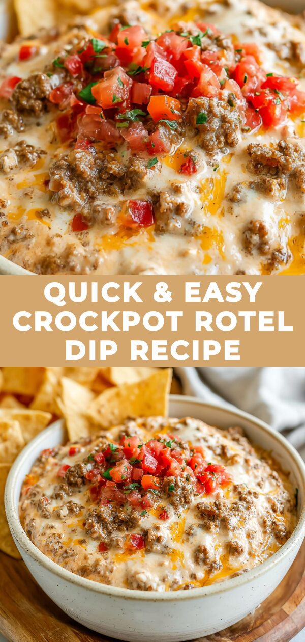 Creamy, cheesy Rotel dip simmers gently in a slow cooker, promising a simple and satisfying appetizer.