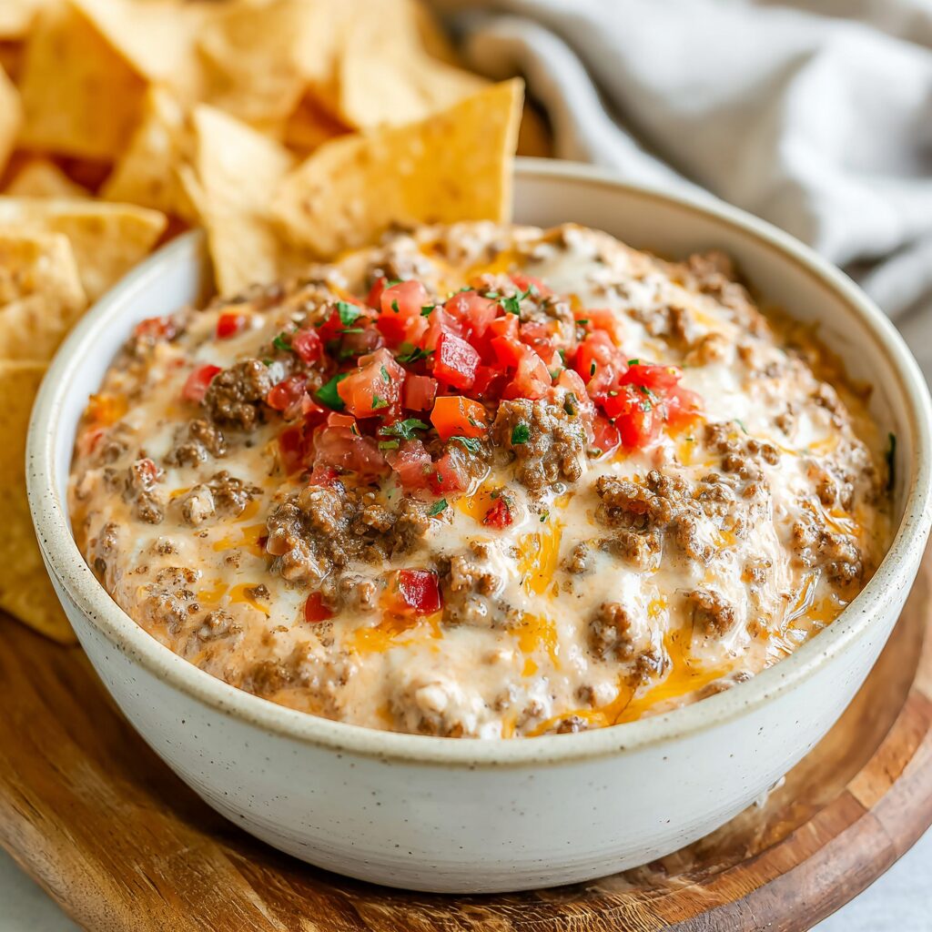 Creamy, cheesy Rotel dip simmers in a slow cooker, promising a simple and satisfying snack.