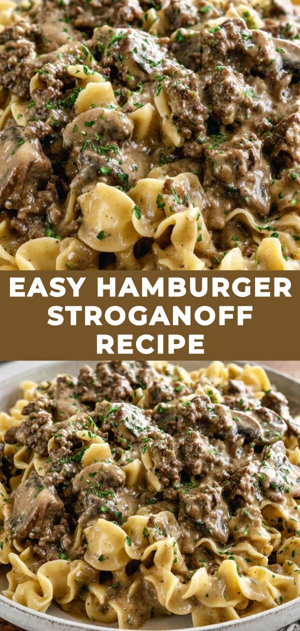 A simple hamburger stroganoff recipe, complete with ingredients like ground beef and sour cream, awaits its delicious transformation.