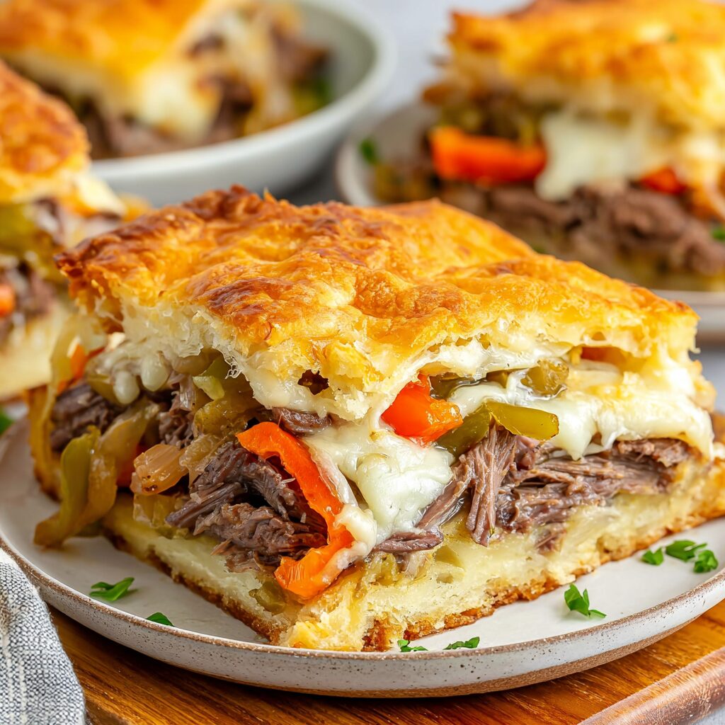 Golden, cheesy squares of Philly cheesesteak goodness, ready to be devoured.