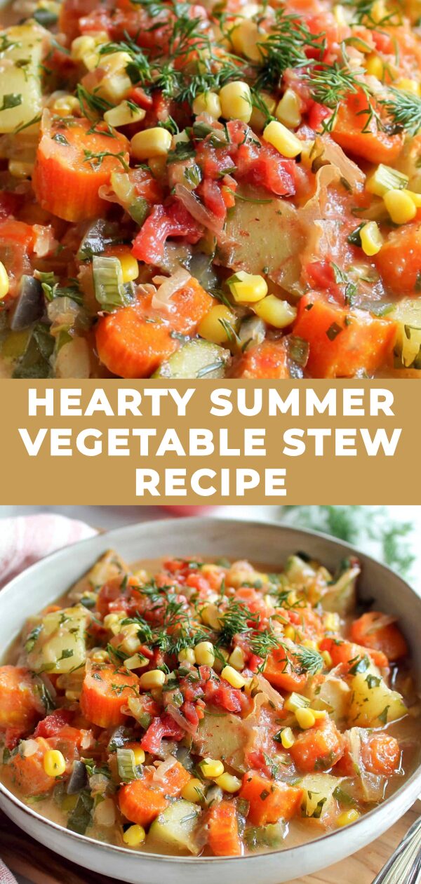 A vibrant, steaming bowl of vegetable stew showcases summer's bounty with colorful tomatoes, zucchini, and peppers.