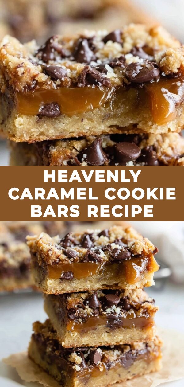 Golden, gooey caramel cookie bars promise pure bliss in this tempting recipe display.