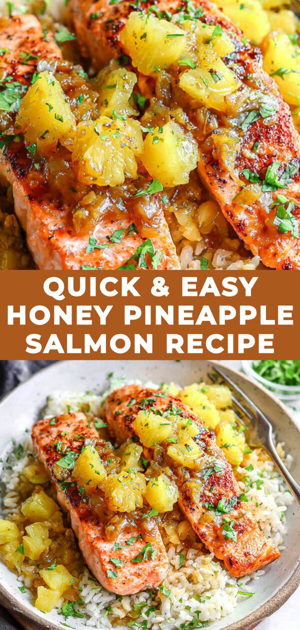 Golden, glazed salmon glistens atop grilled pineapple, a sweet and savory culinary delight.