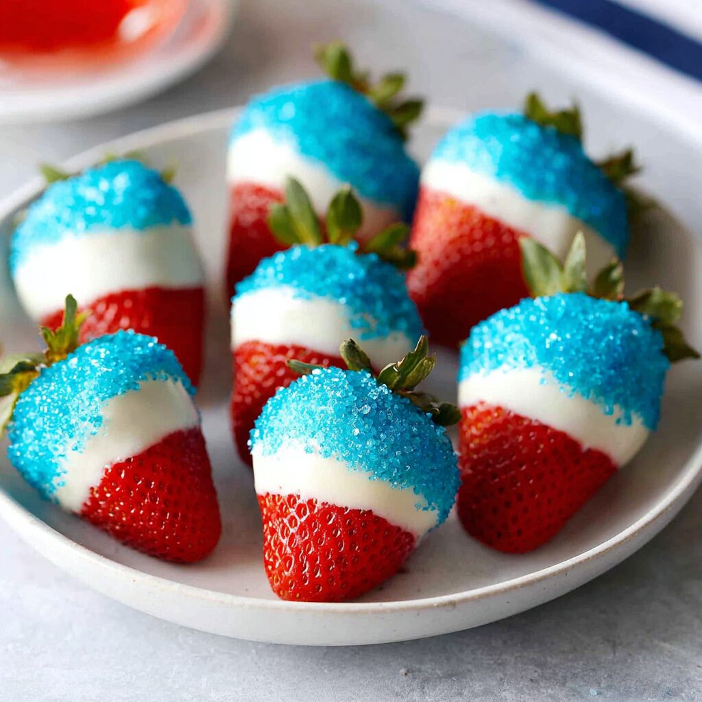 Bright red strawberries glisten under a blanket of white chocolate, promising a sweet and elegant treat.