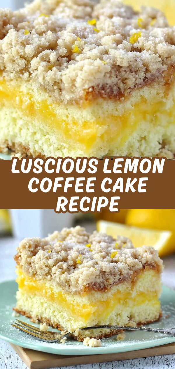 Golden, crumb-topped coffee cake with a citrusy glaze promises a delightful morning treat.