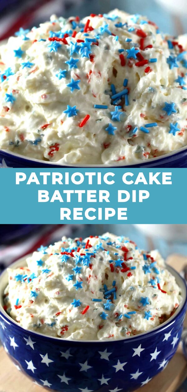 Red, white, and blue swirled dessert dip sits invitingly in a crisp bowl for dipping.