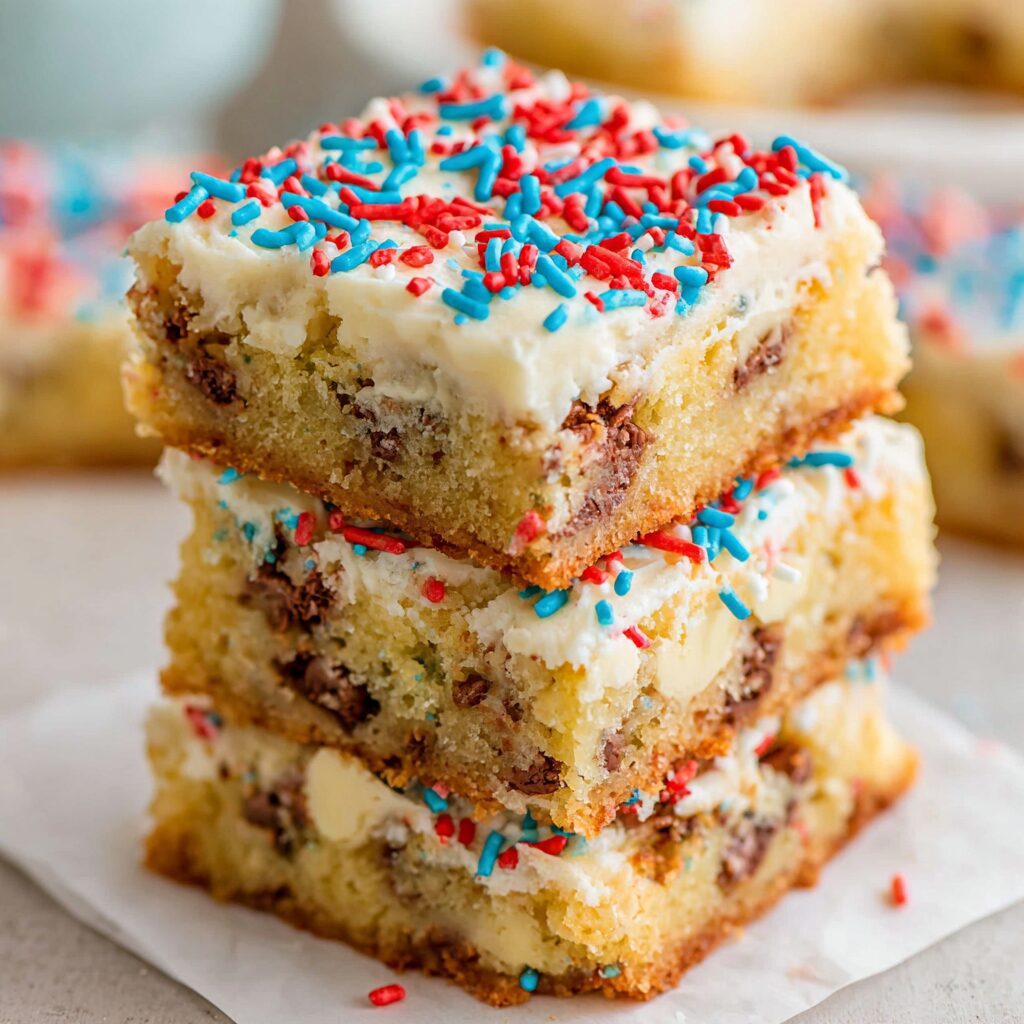 Delectable, flag-inspired cookie bars with vibrant frosting celebrate a sweet occasion.