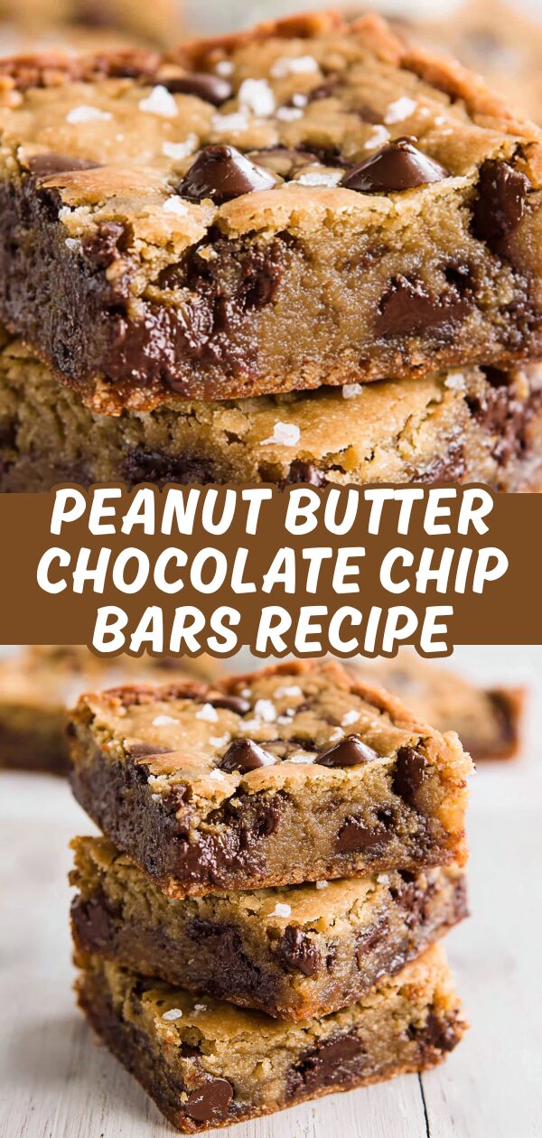 Golden-baked, gooey peanut butter chocolate chip bars promise a delicious treat, calling to be devoured.