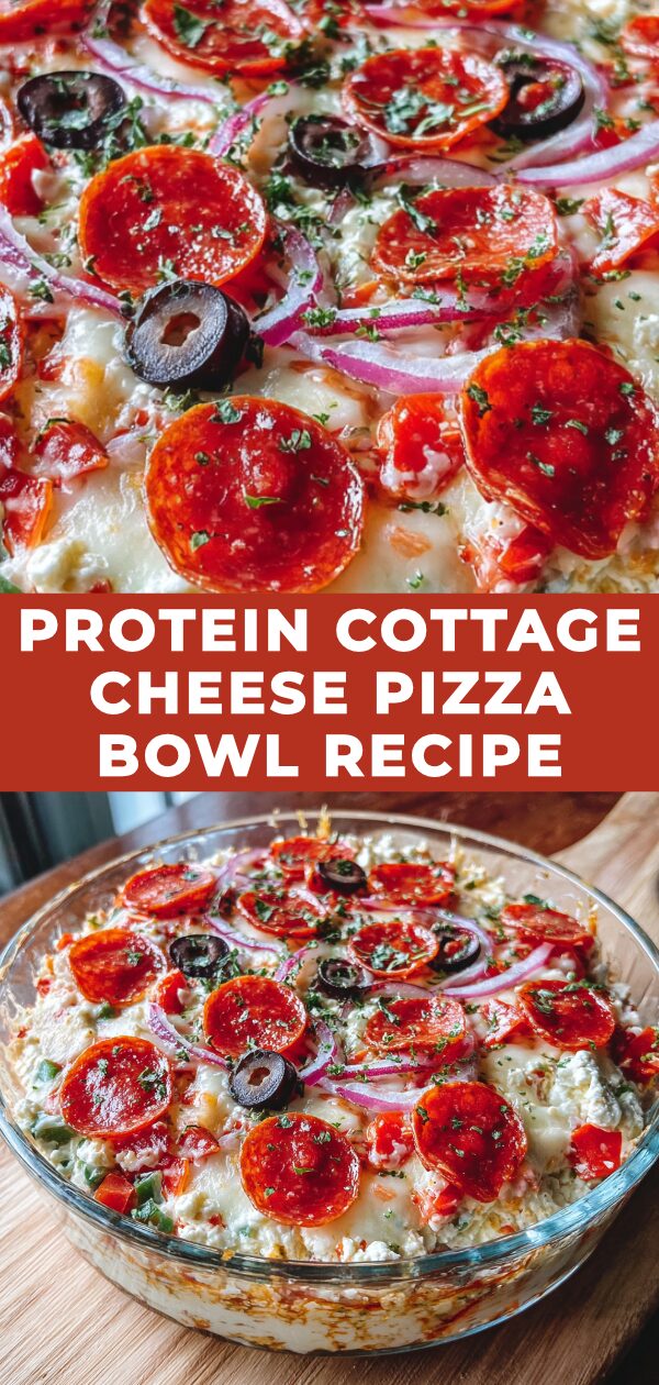 A vibrant pizza bowl explodes with cheesy, protein-packed goodness, perfect for a healthy and satisfying meal.