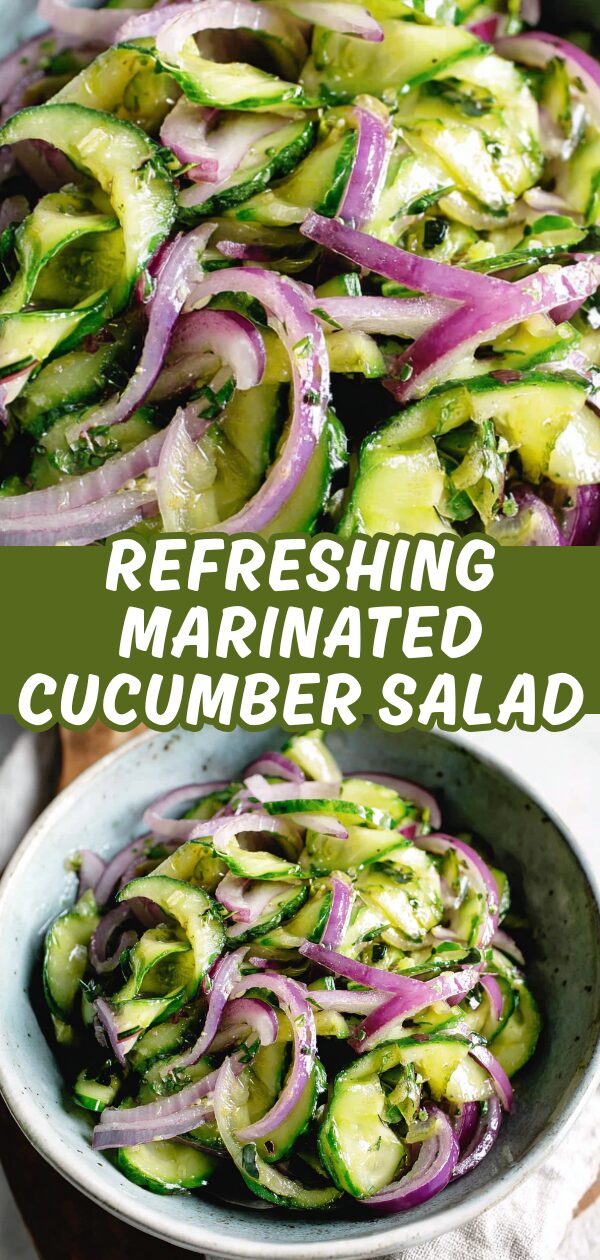 Bright green cucumber slices glisten amidst a vibrant marinade, promising a cool and crisp bite.