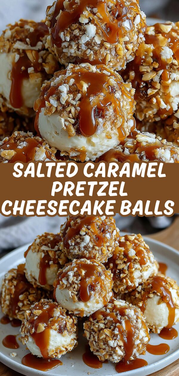 Golden, glistening cheesecake bites, coated in salted pretzel crumbs, promise a perfect sweet and salty treat.