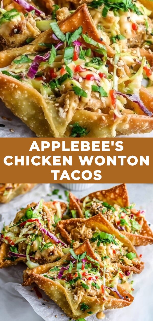 Crispy wonton taco shells cradle savory chicken filling, a tempting dish from Applebee's.