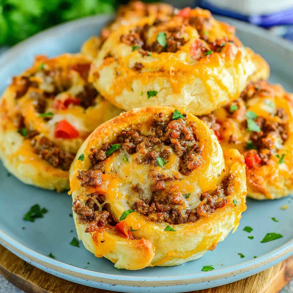 A plate of beautifully swirled taco pinwheels showcases a delicious appetizer idea.