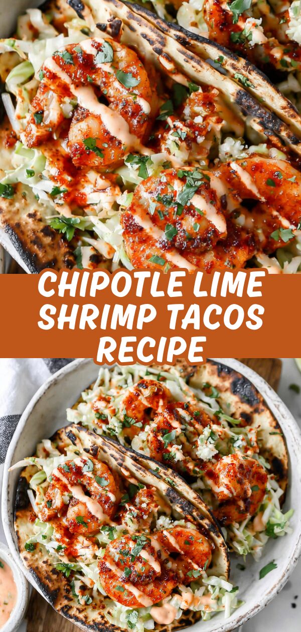 A vibrant photo displays flavorful Chipotle Lime Shrimp Tacos, perfect for a delicious meal.