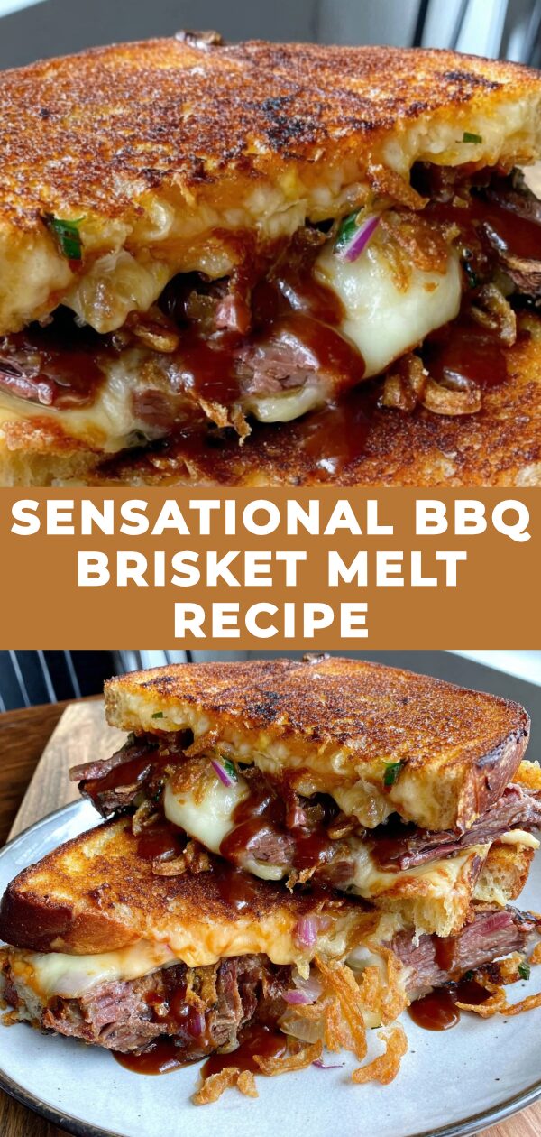 Tender, juicy brisket and melted cheese overflow a toasted bun, promising a supremely satisfying sandwich.