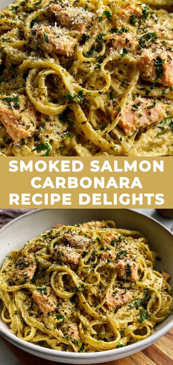 Creamy pasta entwined with smoked salmon and vibrant herbs embodies a gourmet twist on a classic dish.