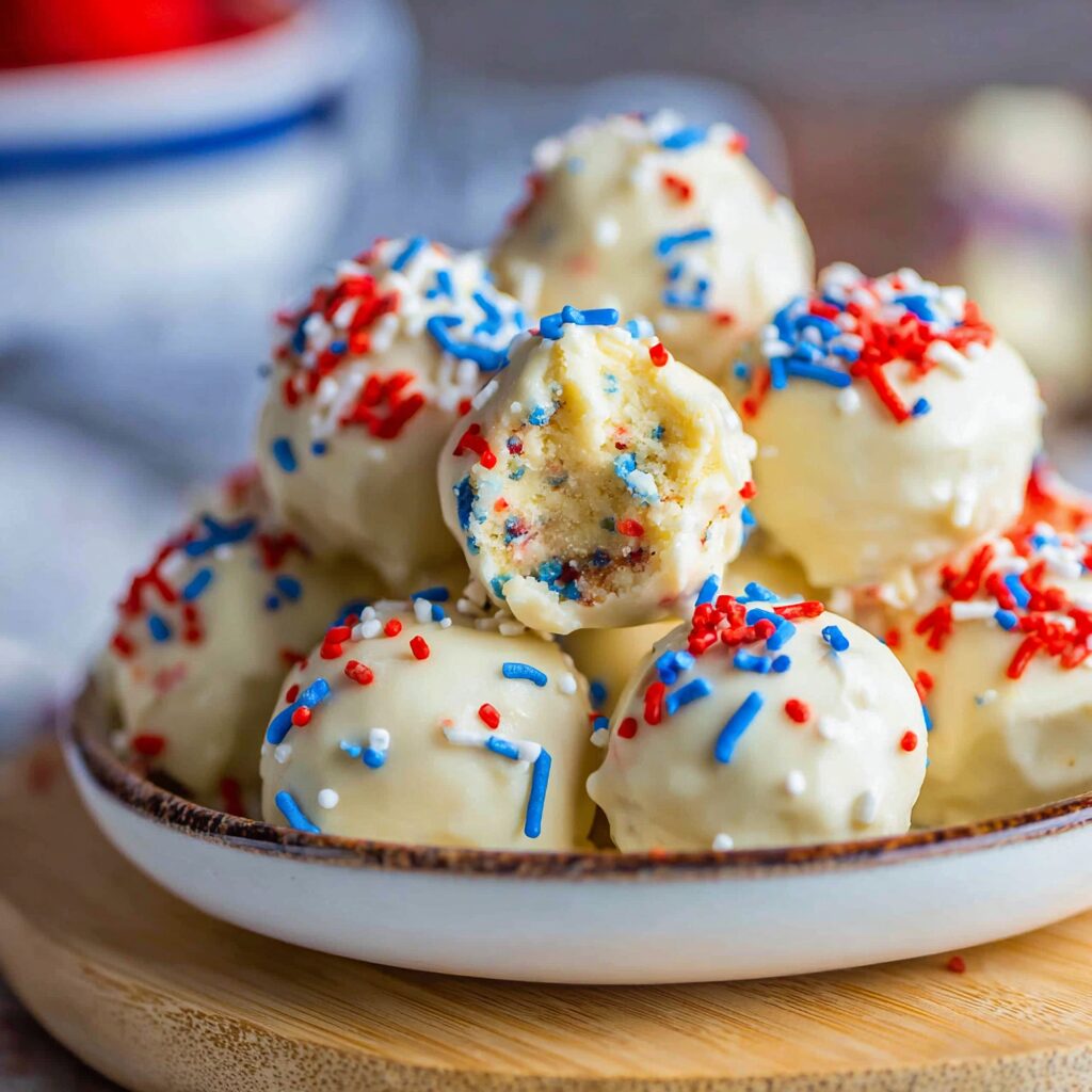 Brightly decorated, bite-sized cookie truffles beckon from a plate, promising a decadent, sugary treat.