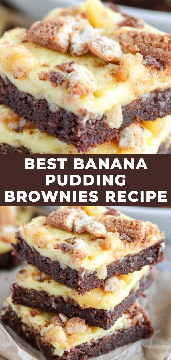 Decadent brownies layered with creamy banana pudding and a whipped topping.