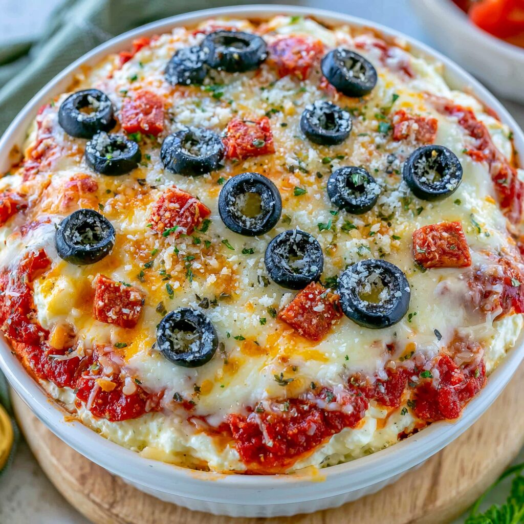 A rustic bowl overflowing with creamy cottage cheese, topped with vibrant vegetables and herbs, creating a wholesome and inviting pizza-inspired meal.
