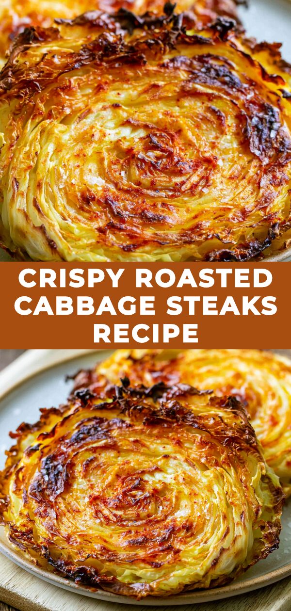 Golden-brown roasted cabbage steaks, seasoned and seared to perfection.