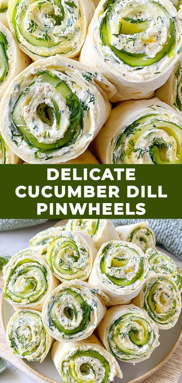 Thin ribbons of cucumber and aromatic dill are rolled into elegant pinwheels, showcasing a fresh and vibrant appetizer.