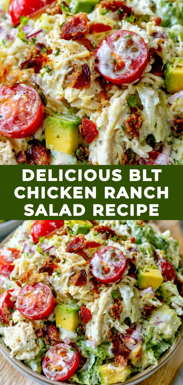 A hearty salad layered with crispy bacon, grilled chicken, lettuce, tomato, and a creamy ranch dressing.