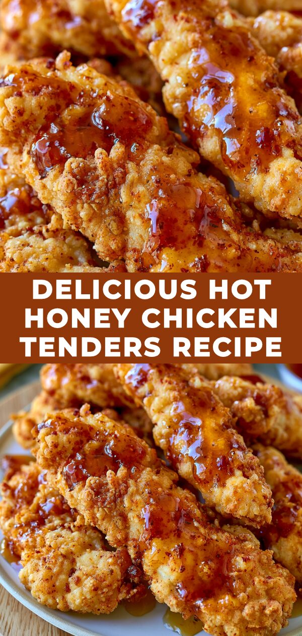 Golden, crispy chicken tenders are drizzled with a glistening, spicy-sweet hot honey glaze.