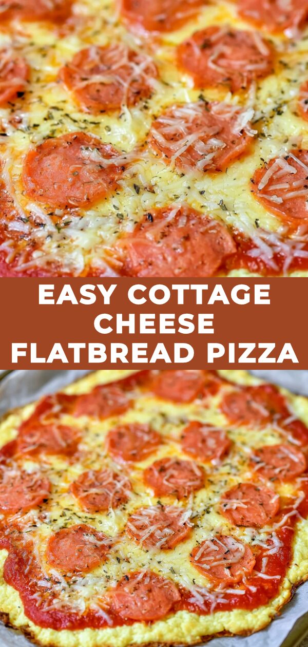 A finished cottage cheese flatbread pizza topped with melted cheese and fresh basil.