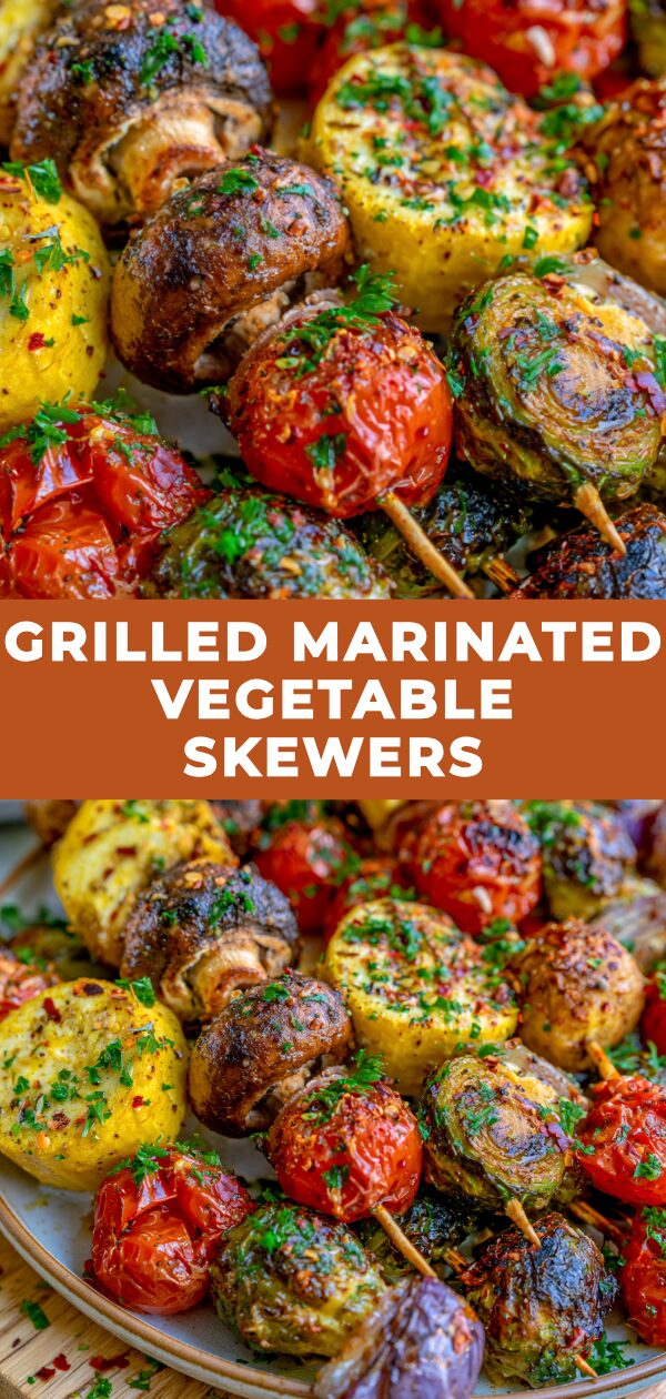 Vibrant marinated vegetables grilled to perfection on skewers, showcasing a colorful medley of summer flavors.