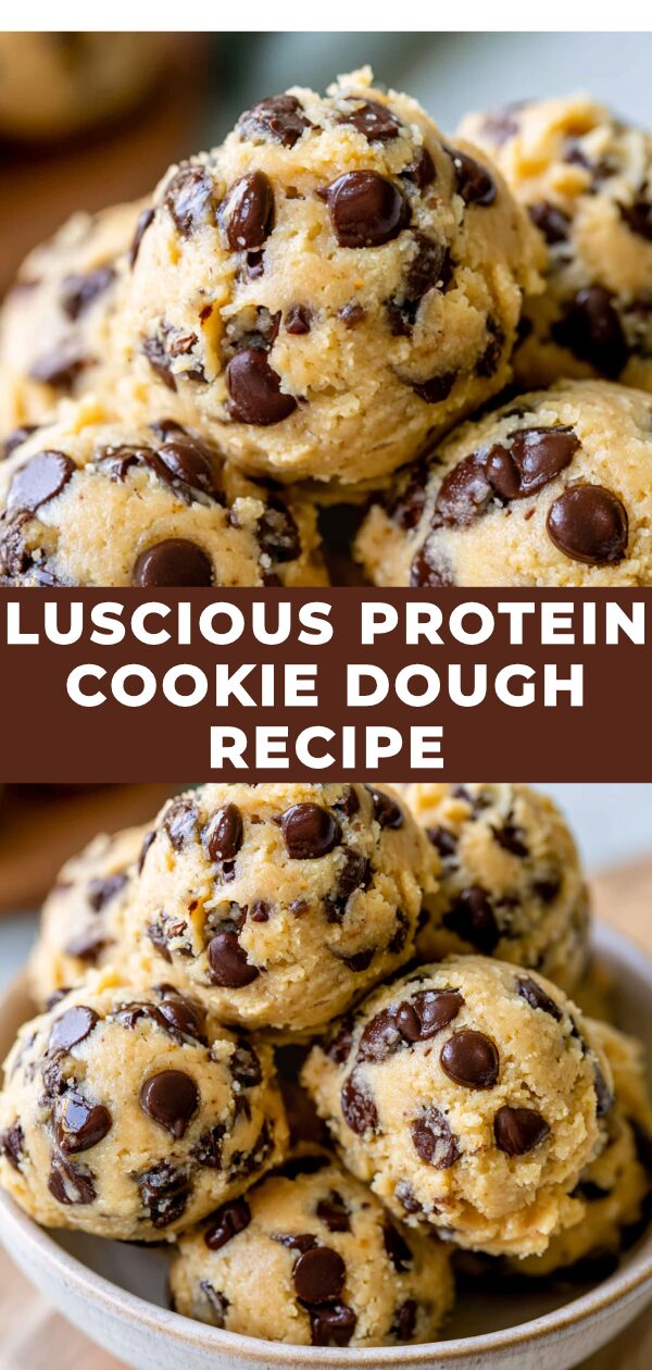 A scoop of luscious, protein-rich cookie dough in a bowl, artfully presented.