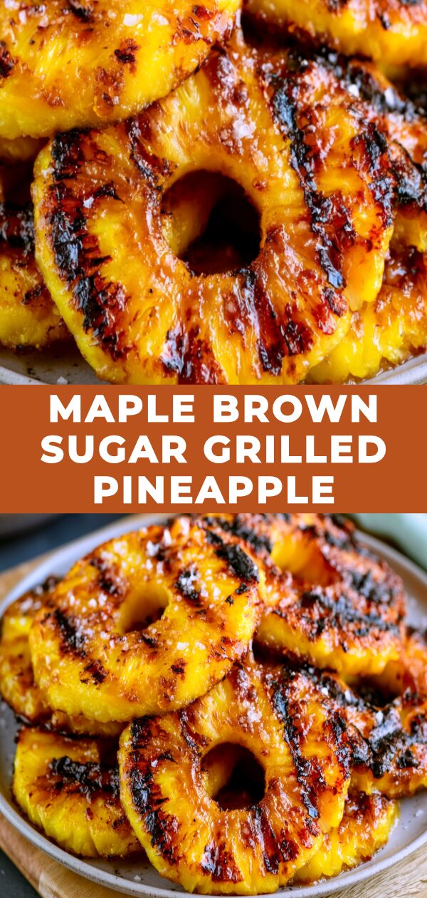 Juicy pineapple rings grilled to perfection, coated in a sweet maple brown sugar glaze.