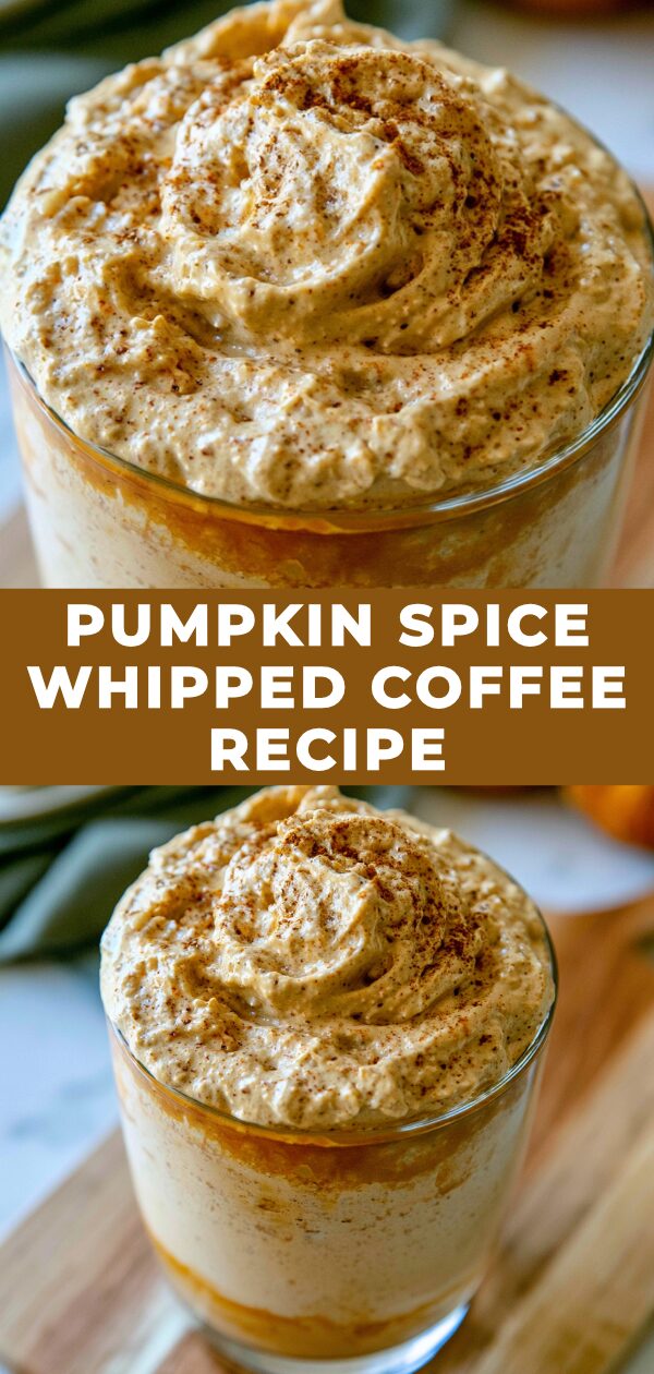 Creamy whipped coffee swirled with pumpkin spice and topped with whipped cream.