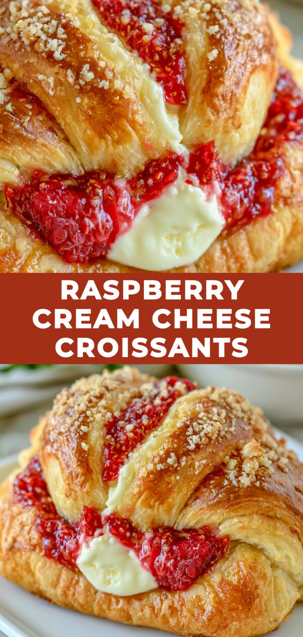 Golden croissants filled with vibrant raspberry and smooth cream cheese.