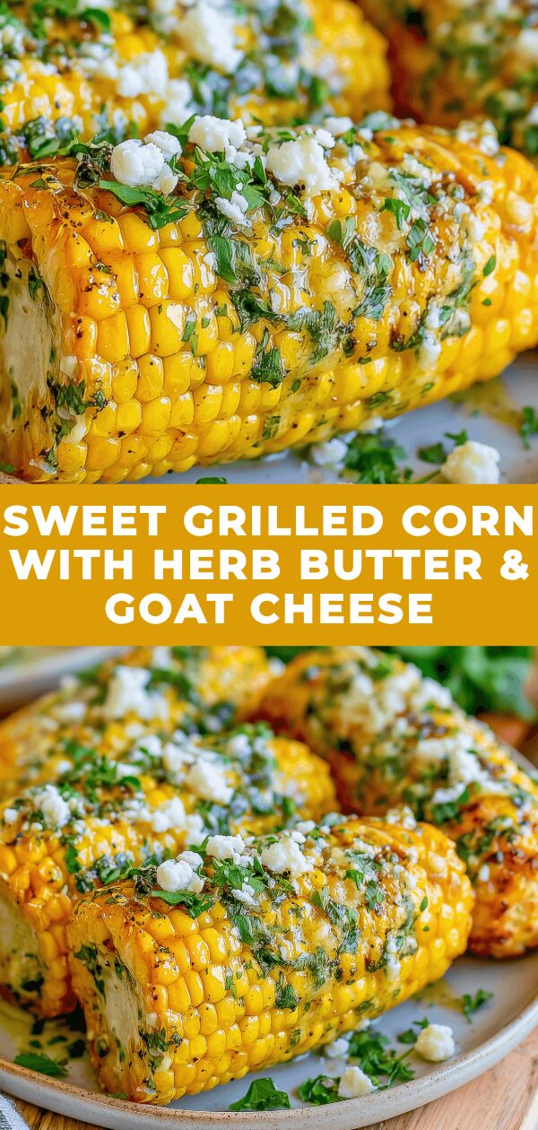 Golden grilled corn slathered in herb butter and sprinkled with tangy goat cheese.