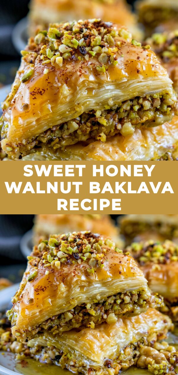 A glistening square of baklava, rich with nuts and soaked in honey.