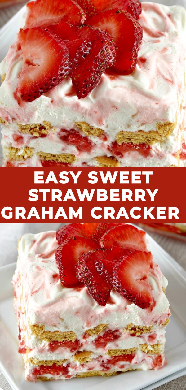 A scoop of creamy strawberry graham cracker delight adorned with fresh strawberry slices.