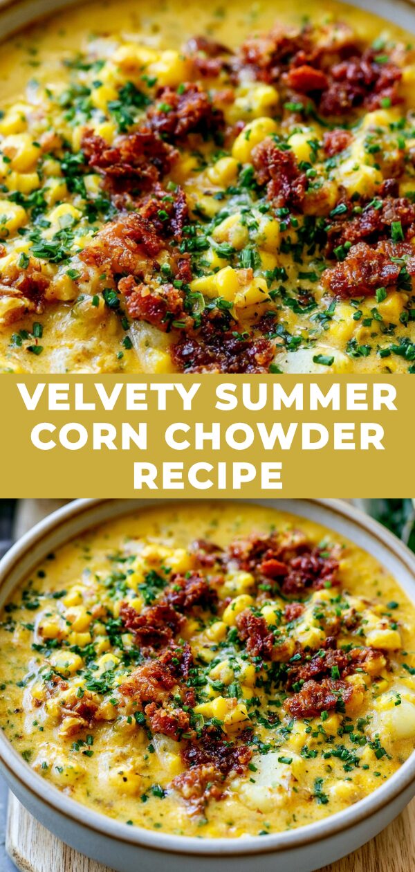 Creamy summer corn chowder, captured in its vibrant, hearty essence, evoking warmth and wholesome nourishment.