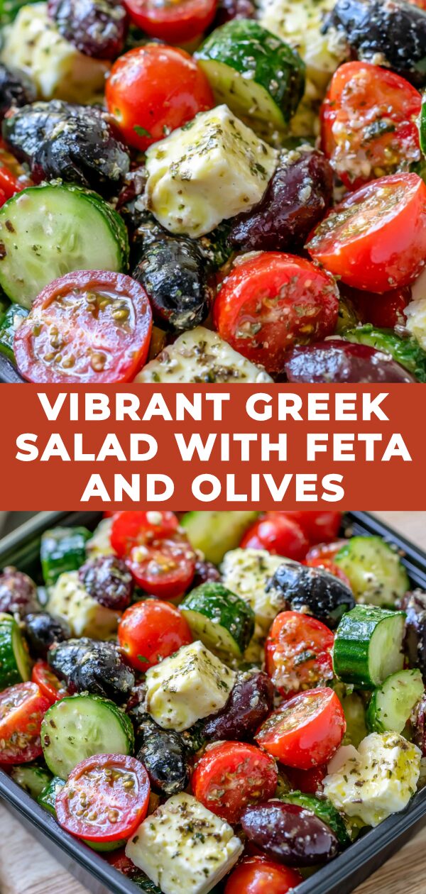 Juicy tomatoes, crisp cucumbers, Kalamata olives, and creamy feta cheese artfully arranged in a refreshing Greek salad.