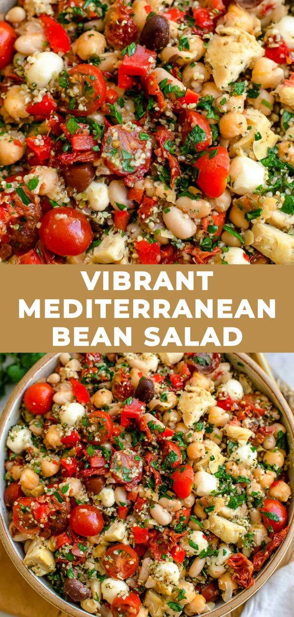 A colorful medley of beans, vegetables, and herbs tossed in a bright dressing, reminiscent of Mediterranean flavors.