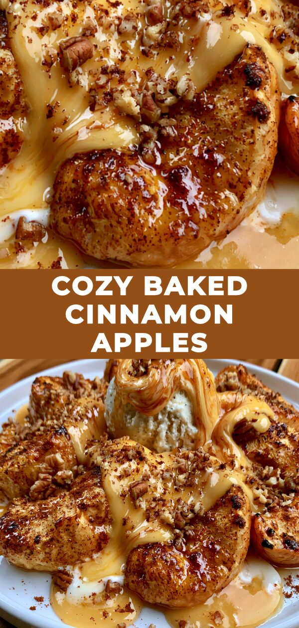 Warm, spiced apples bake to tender perfection, their cinnamon sugar topping glistening invitingly.