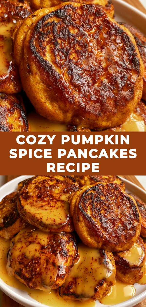 Fluffy pumpkin spice pancakes topped with whipped cream and a sprinkle of cinnamon.