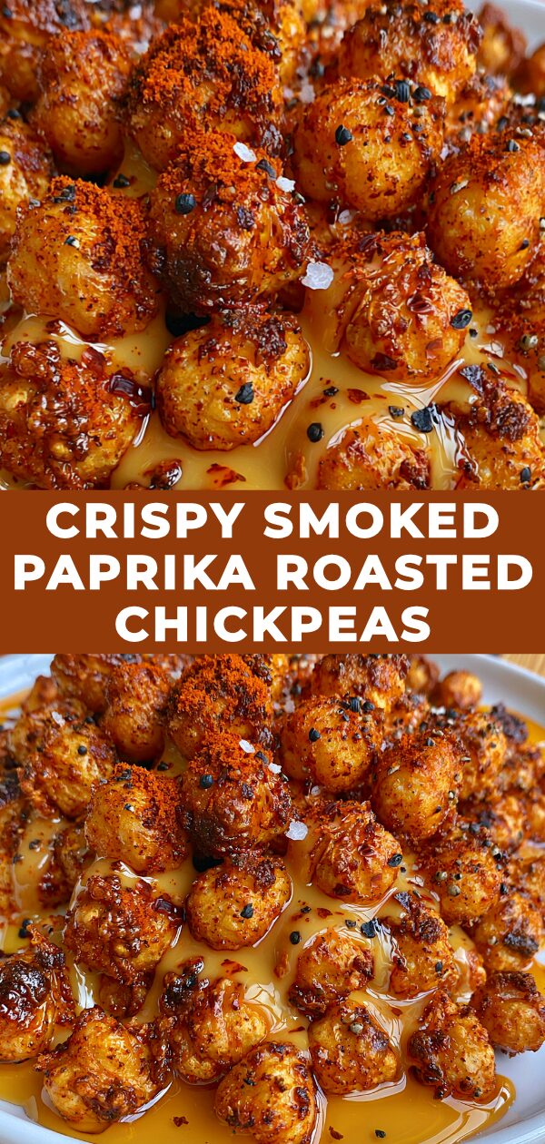 Golden, oven-baked chickpeas seasoned with smoky paprika and offering a satisfying crunch.