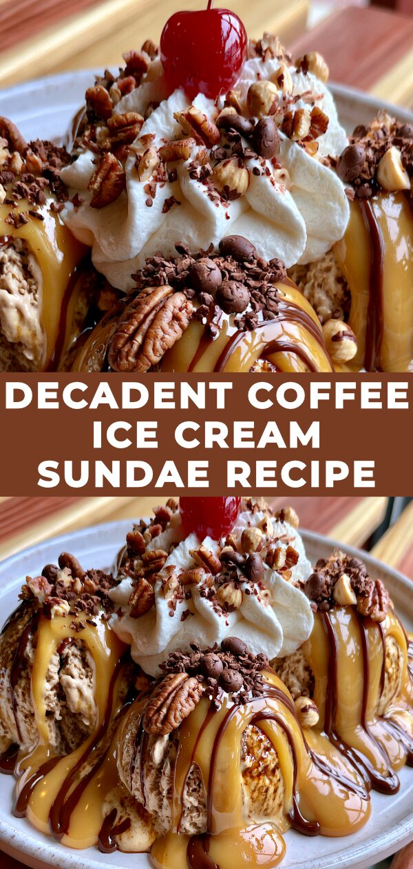 A rich, dark coffee ice cream sundae overflowing with whipped cream, chocolate syrup, and a cherry.