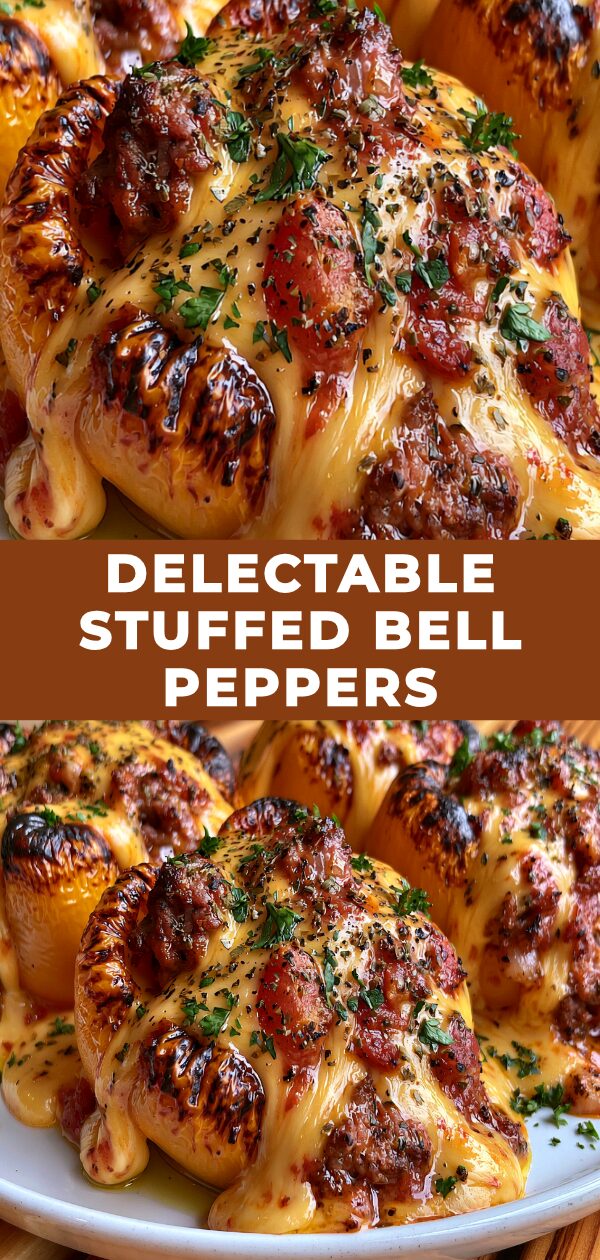 Vibrant bell peppers overflowing with a savory mixture of rice, meat, and vegetables are ready to be baked.