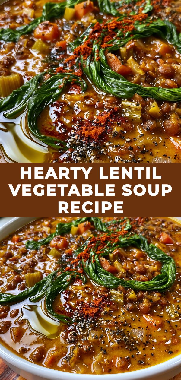 A steaming bowl of colorful lentil and vegetable soup, perfect for a nourishing meal.